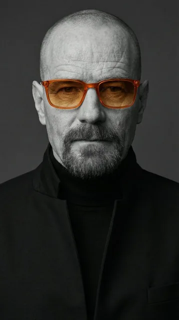 A studio-style close-up editorial portrait of a person with strong, well-defined facial features and slightly imperfect,