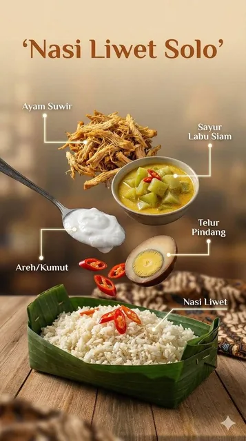 Ultra-realistic cinematic food photography of a traditional Indonesian dish, presented as a floating ingredients composi