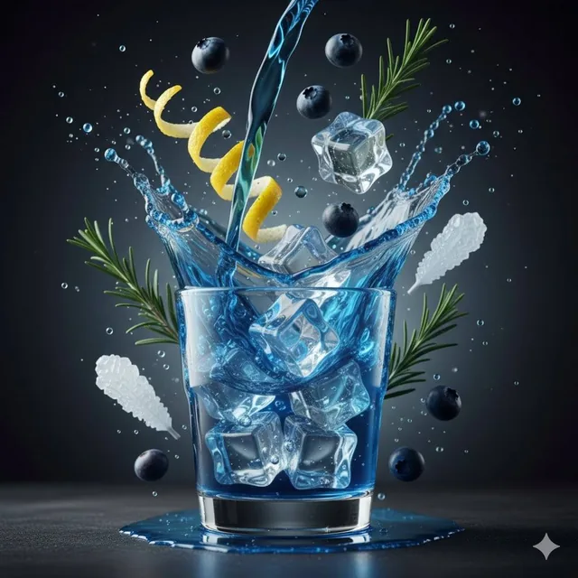 Hyper-realistic food photography, ultra high-definition, dynamic floating ingredients and liquids, ingredients suspended