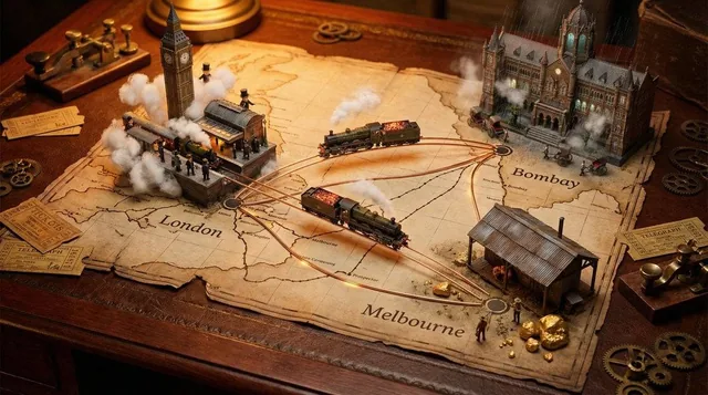 A weathered {MAP_TYPE} map spread across {SURFACE}, bursting with photorealistic miniature worlds erupting from marked l