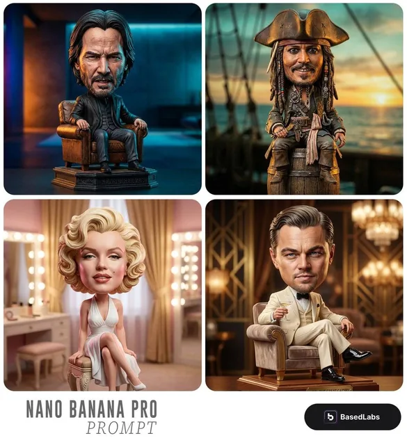 Highly detailed caricature figurine of [SUBJECT] as a cute but intense bobblehead-style collectible statue, exaggerated