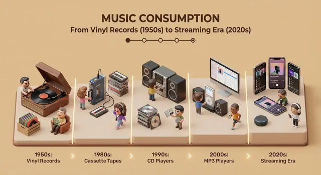 Create a clean isometric miniature 3D diorama visualizing the evolution of [TOPIC] from [START ERA] to [MODERN ERA]. Use