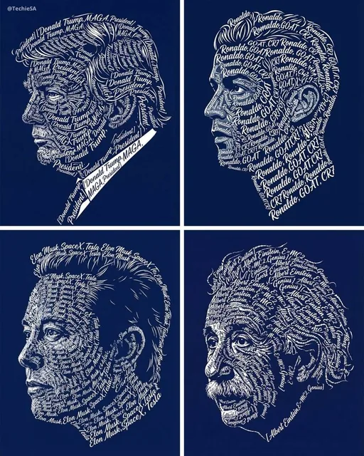 Create a typographic art portrait using the uploaded photo of a person as reference. Display a left-facing side profile