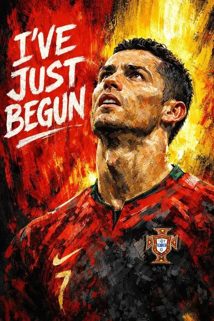 Create a dramatic, digital painting-style portrait of a male footballer looking upwards with a determined expression. Th