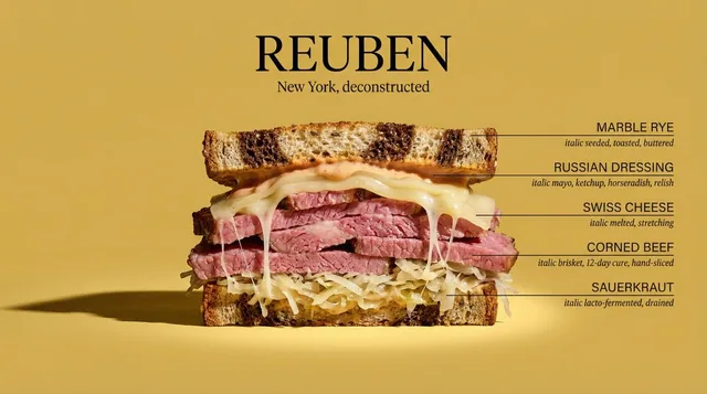 Perfect cinematic cross-section cut through [DISH], sliced cleanly down the center revealing every internal layer in ful