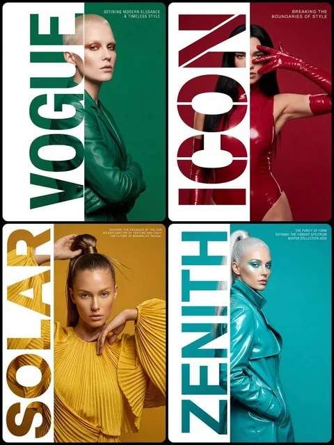Style & Composition: High-fashion editorial typography poster with a strict 1:2 composition split. Layout & Ratio: The f