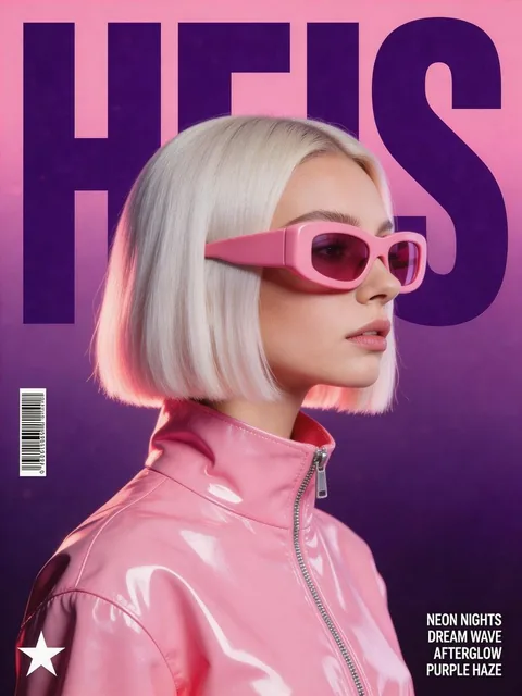 A stylized, retro-futuristic music poster in a synthwave aesthetic. The central focus is a woman in profile with a plati