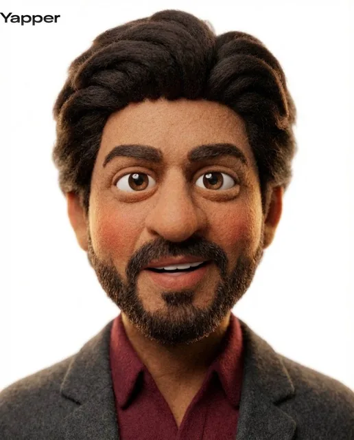 Transform the uploaded image into a stylized 3D claymation character. Soft felt / fuzzy texture skin, rounded exaggerate