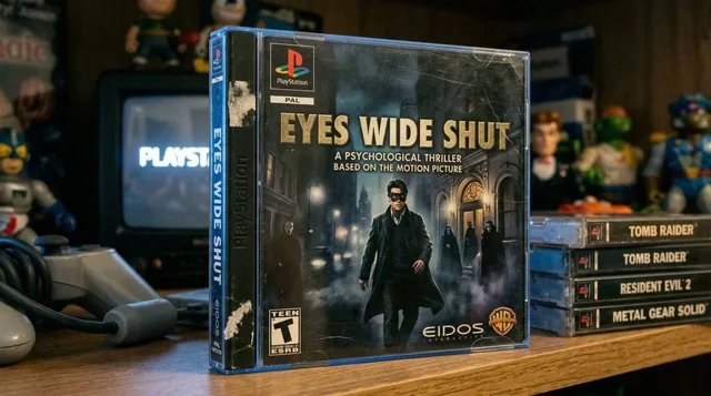 playstation 1 game case with a movie tie-in game that seems like a real game you may have played back in the day.