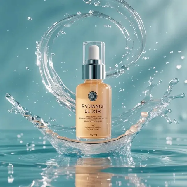 Luxury skincare commercial, ultra-premium aesthetic. Use the provided product image as the exact reference for bottle sh