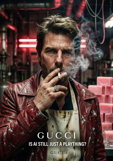 A highly detailed, cinematic portrait of Tom Cruise, featuring a gritty, industrial aesthetic. He has messy, spiked dark