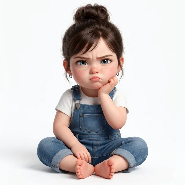 Create a super cute, hyper-realistic 3D render of a toddler girl who is a younger version of the person in the provided
