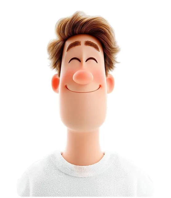 3D avatar of a man, with a happy face on a white background, no necks. Conceptual playlist style digital art with Pixar