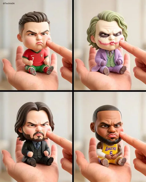 A mini chibi version of the character in the uploaded image, with a big head and small body, sitting on an open left pal