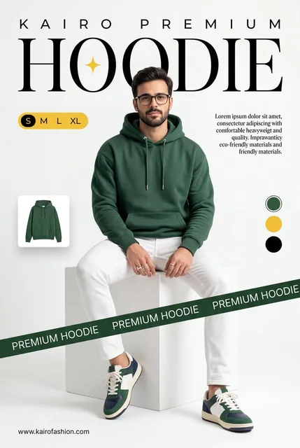 A professional commercial fashion advertisement featuring [a young male model] in the uploaded image, sitting on a minim