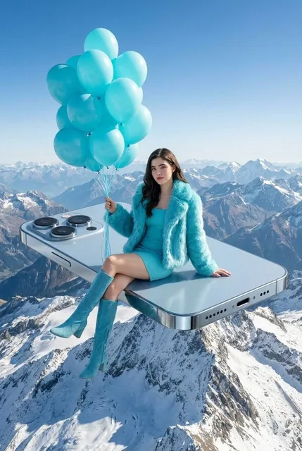 A surreal, high-concept masterpiece featuring “uploaded face as reference” seated casually on the edge of a colossal, fl