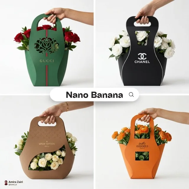 Minimalist branded flower packaging design for [brand], eco-friendly cardboard sleeve with integrated handle, sculptural