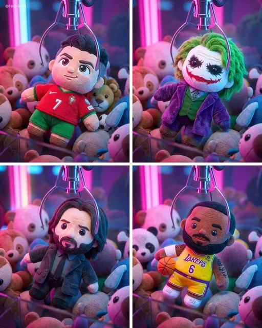 Cute 3d cartoon plush style transforming the person from the reference into a soft stuffed toy wearing a their signature