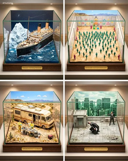 Ultra-detailed large-scale miniature diorama of the [ICONIC SCENE] from [MOVIE/SHOW] presented as a premium museum-quali