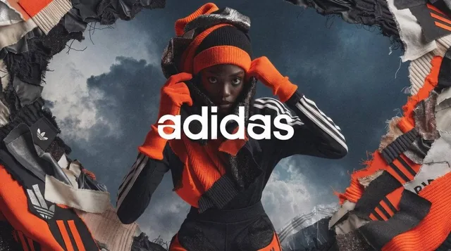[BRAND]. A high fashion campaign poster. A model with a strong expressive face as the centerpiece, wearing a signature o