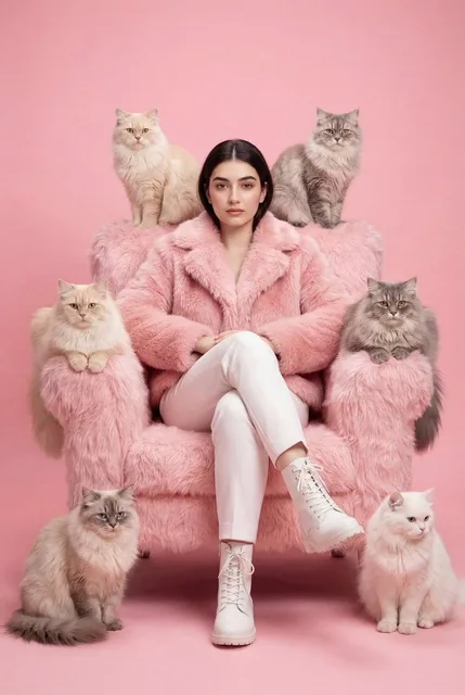 Using the uploaded picture as the only reference and without changing the face, create a fashion editorial portrait of a