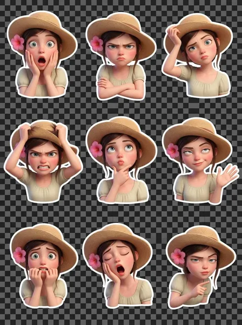 Using the uploaded selfie as the ONLY and exclusive face reference, generate a Pixar-style 3D character sticker set. The