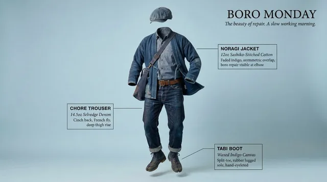 Complete [STYLE] outfit floating in its exact worn position around an invisible body with every piece suspended mid-brea