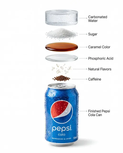 High-quality professional product photography of a chilled Pepsi can with condensation water droplets and a refreshing,
