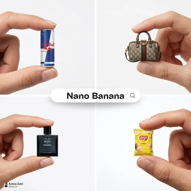 A high-resolution advertising photograph of a realistic, miniature product in the attached image, held delicately betwee