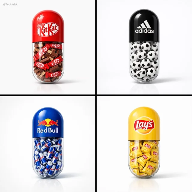 Create a minimal poster. A large capsule pill centered in the frame. The top half of the pill is solid colored and featu