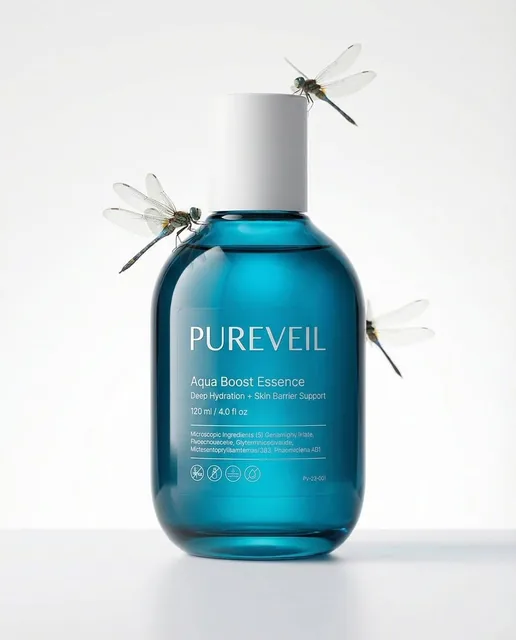 A professional skincare shot of a [product container] with [cap/lid], labeled [brand, product, descriptor, volume] with