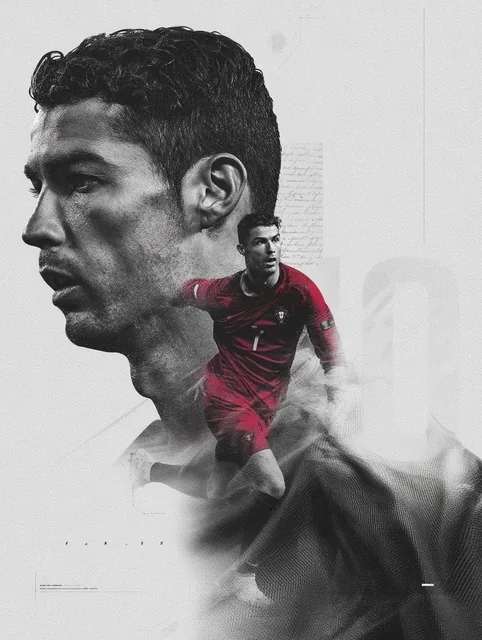 A dramatic double exposure portrait of a professional football player, large side-profile face in black and white with i