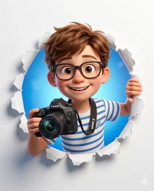 A cute stylized 3D cartoon character (boy/girl) with big expressive eyes, soft smooth skin, and round facial features, w