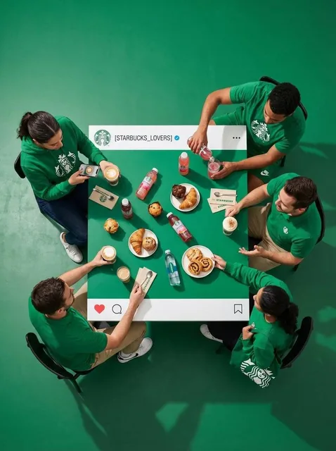 Ultra-wide-angle hyper-realistic shooting in top-down mode. A group of 4 real people sitting at a square dining table. T