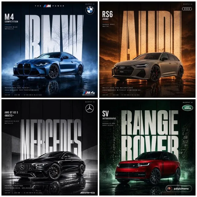 Cinematic automotive billboard poster, [CAR MODEL + VARIANT] in [PAINT COLOR + FINISH], parked center-frame, dominant st