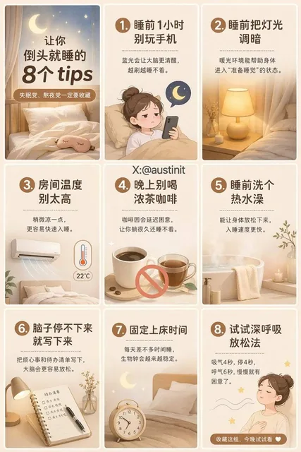 A clean, high-end, and unified 3x3 poster designed for Xiaohongshu, featuring gentle colors and clear typography for healthy lifestyle content.