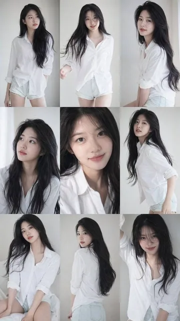 9:16 vertical — a 3x3 grid collage (nine images) forming a Korean idol portrait photoshoot series. Each frame features t