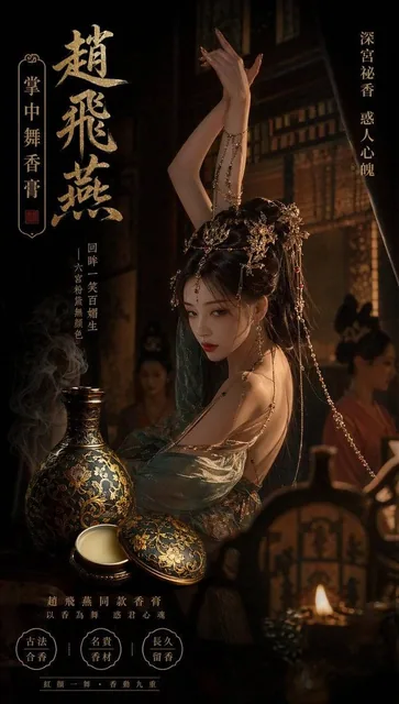 赵飞燕同款掌中舞香膏广告，错金缠枝莲铜瓶，冷艳诡谲深宫氛围感，竖屏9:16