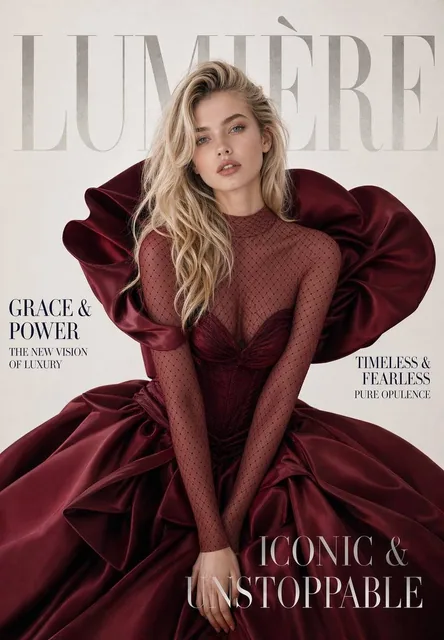 A luxury high-fashion magazine cover. Magazine name at the very top in massive elegant serif font reads "LUMIÈRE" — the