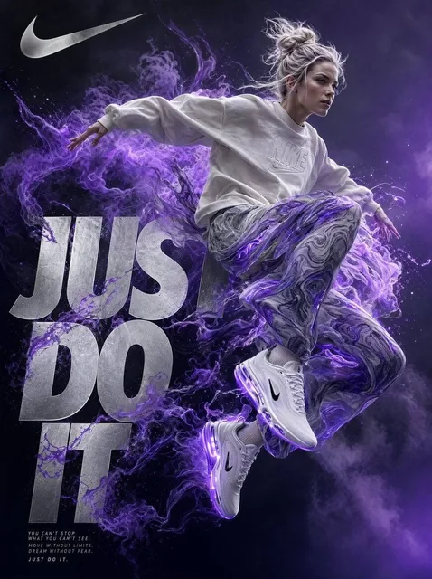 A highly detailed digital artwork in a surreal, dynamic style inspired by premium athletic advertising for Nike, Inc. A