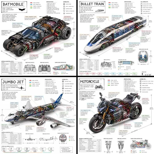 Create a technical infographic of [VEHICLE] with a 45-degree isometric 3D perspective showing the device slightly tilted