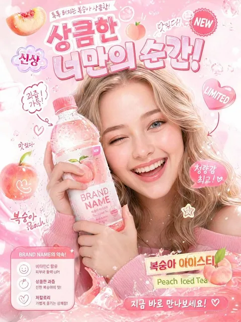 A high-quality, interactive Korean-style poster featuring a cheerful, expressive girl as the main character, hugging a b