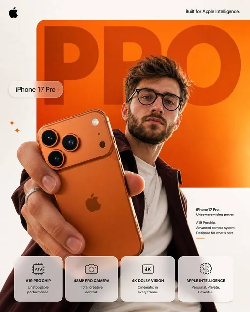 Create a premium Apple-style smartphone advertisement poster in 4:5 vertical format, ultra-high resolution, with a clean