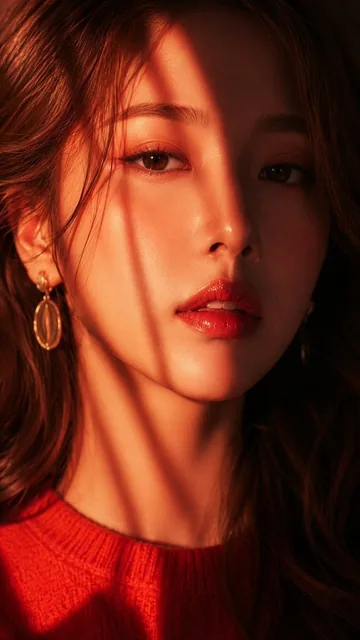 A stunning, high-resolution close-up portrait of an East Asian woman, gazing directly at the camera with a soulful expre