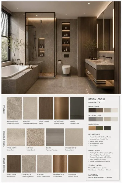 你是一名专业的室内设计 Mood Board 创作者。请基于用户提供的 [Space Type] 室内设计照片，生成一张 竖版 3:4 的高端室内设计情绪板。整体视觉参考专业室内设计提案图，呈现 [Style Keywords] 的审美特征