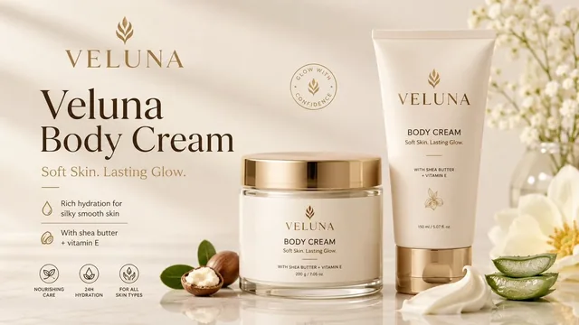 Create a premium clean mockup banner for a body cream product advertisement.