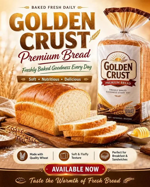 Create a high-quality branded flyer design for a bread product advertisement. Make it look like a premium commercial bak
