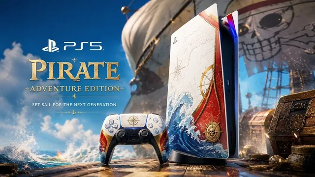 Create a premium cinematic advertising poster for a custom PS5 and matching DualSense controller inspired by [LICENSE].