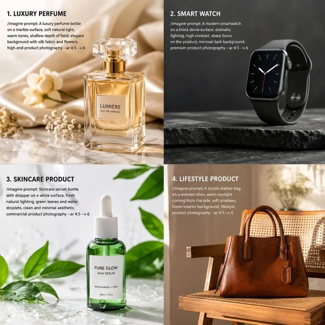 generate High-quality Midjourney prompts for product photography. Every prompt is tested for consistent, professional re