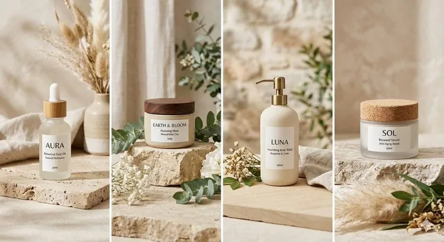 A professional prompt for generating realistic, elegant product photography in a natural setting. Each version features